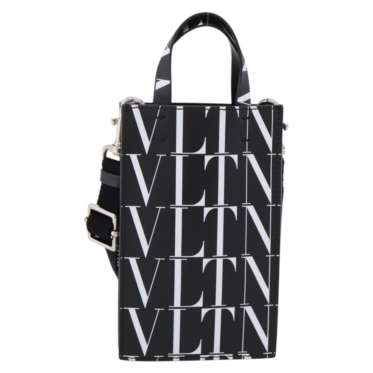 VALENTINO Smartphone Shoulder Bag Leather 2way Black Silver Auth bs36903V