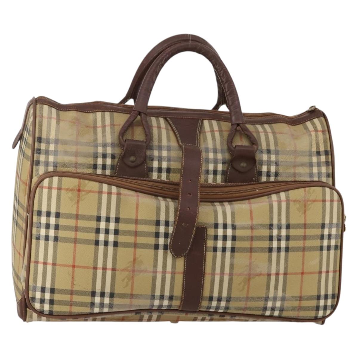 Burberrys Nova Check Boston Bag PVC Beige Gold Auth bs36905