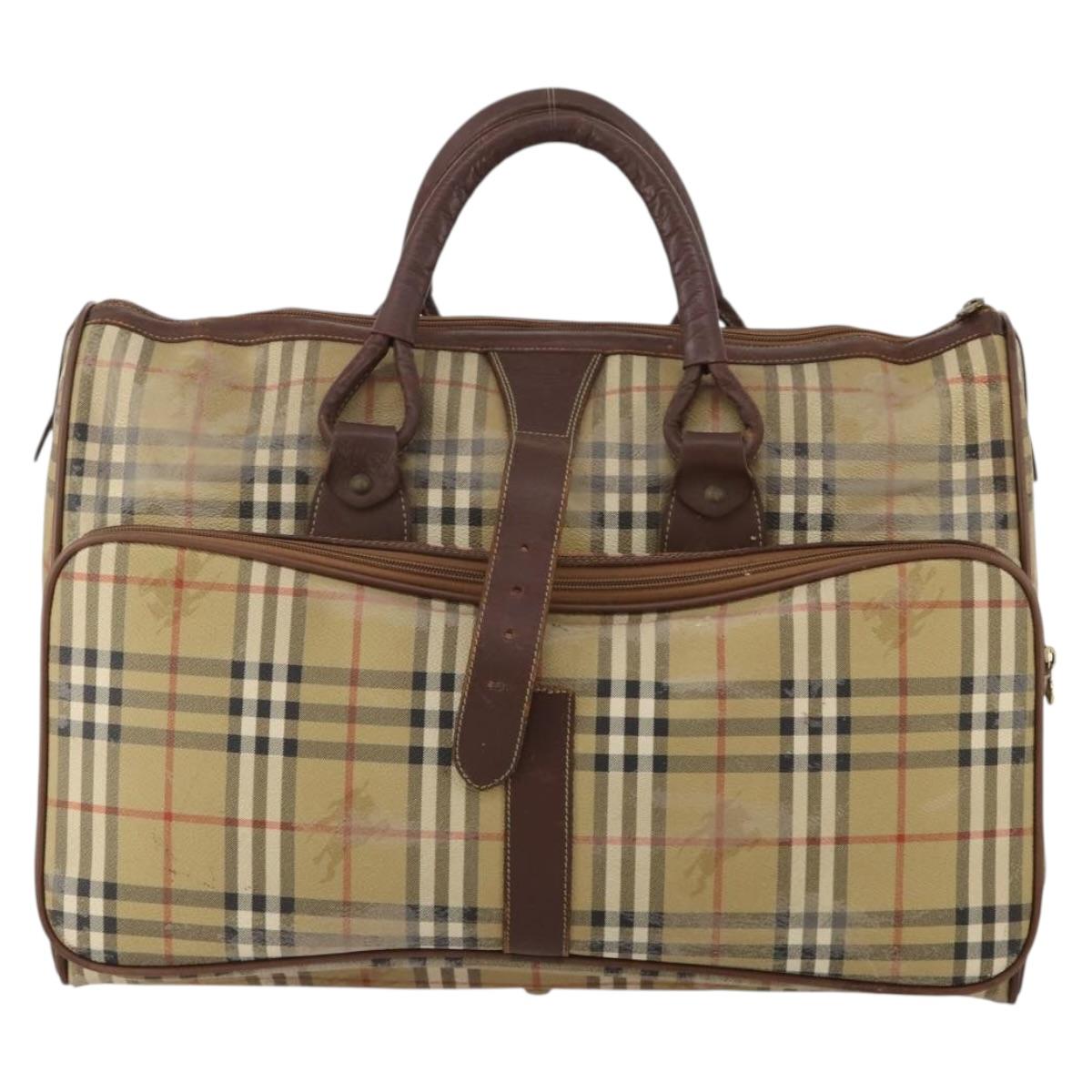 Burberrys Nova Check Boston Bag PVC Beige Gold Auth bs36905