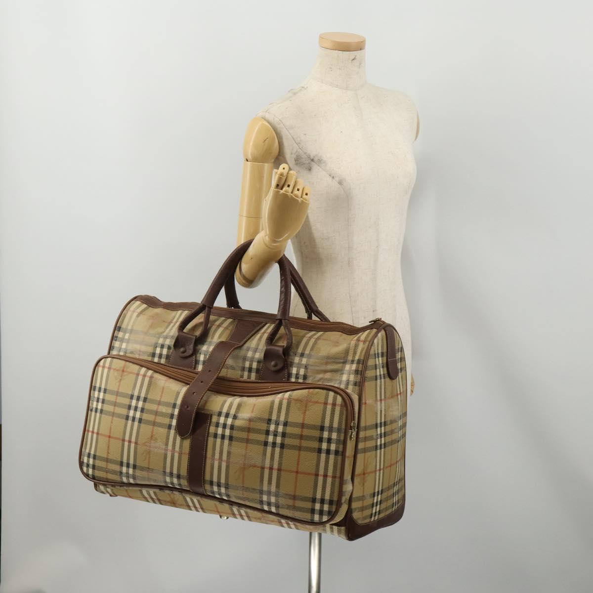 Burberrys Nova Check Boston Bag PVC Beige Gold Auth bs36905