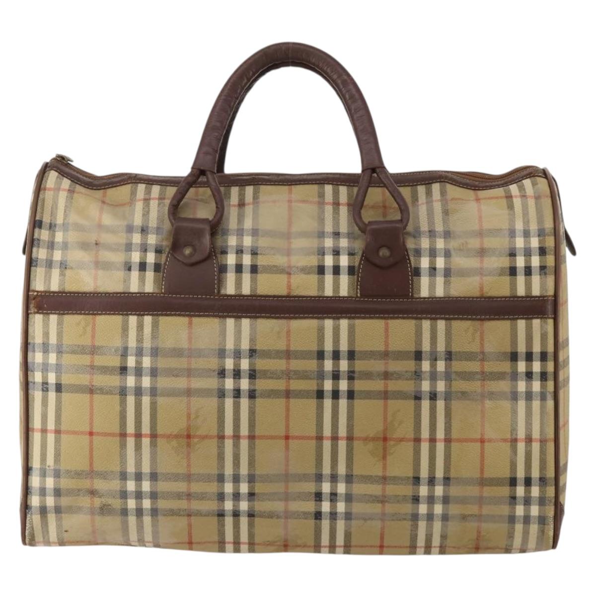 Burberrys Nova Check Boston Bag PVC Beige Gold Auth bs36905