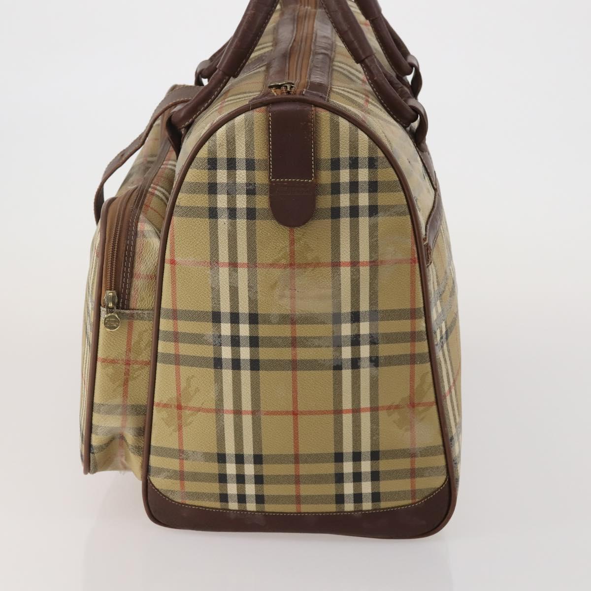 Burberrys Nova Check Boston Bag PVC Beige Gold Auth bs36905
