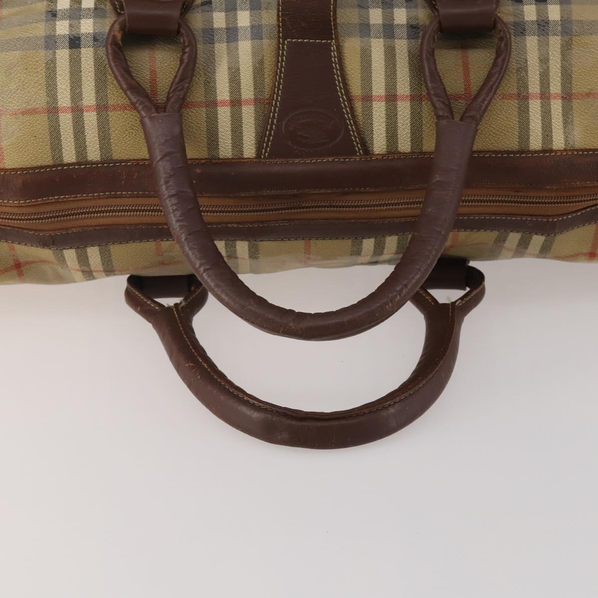 Burberrys Nova Check Boston Bag PVC Beige Gold Auth bs36905