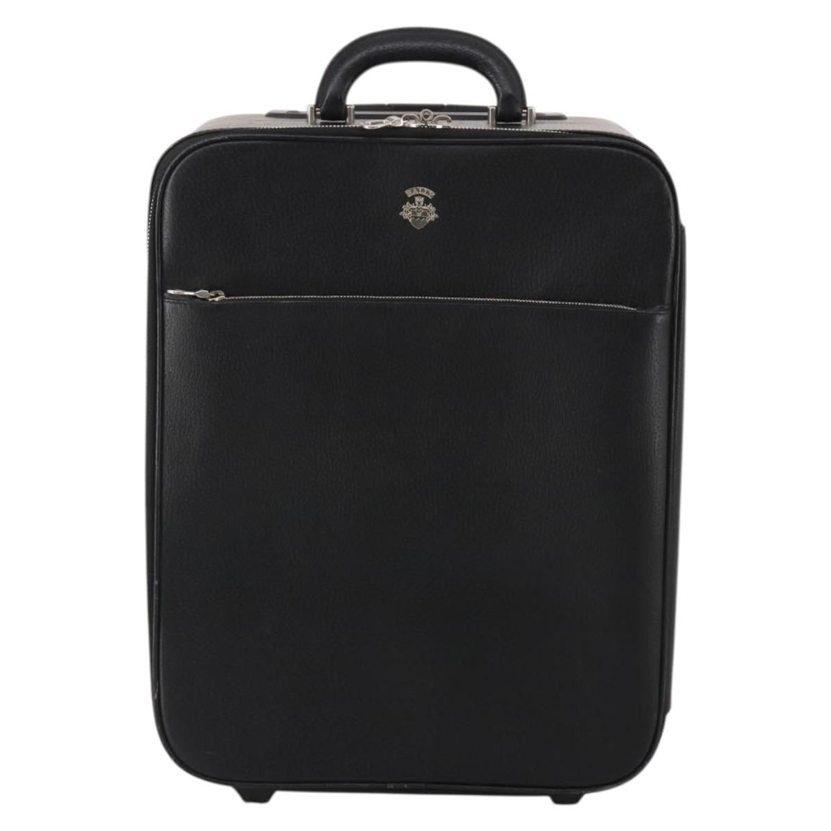BALLY Carry Case Leather Black Silver Auth bs36906