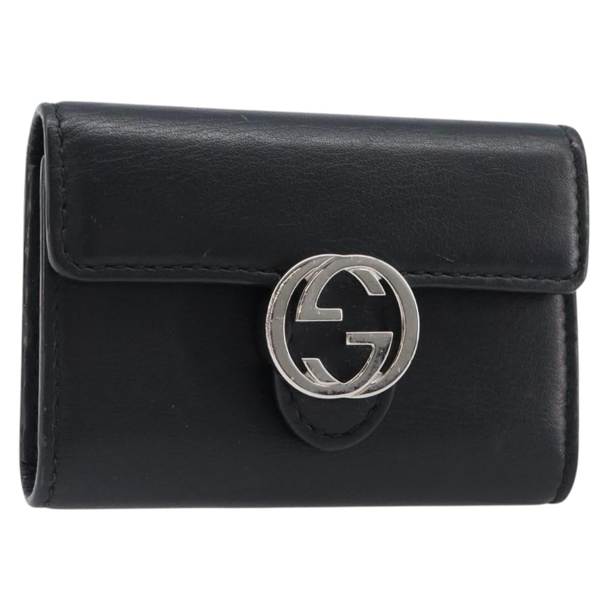 GUCCI Key Case Leather Black Silver Auth bs36907