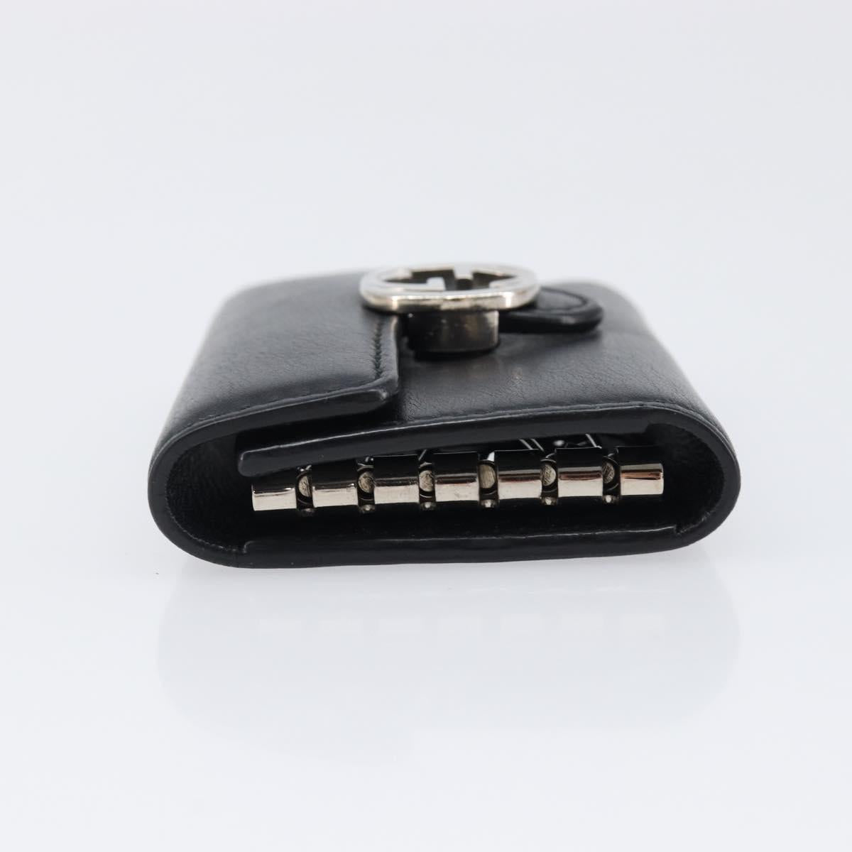 GUCCI Key Case Leather Black Silver Auth bs36907