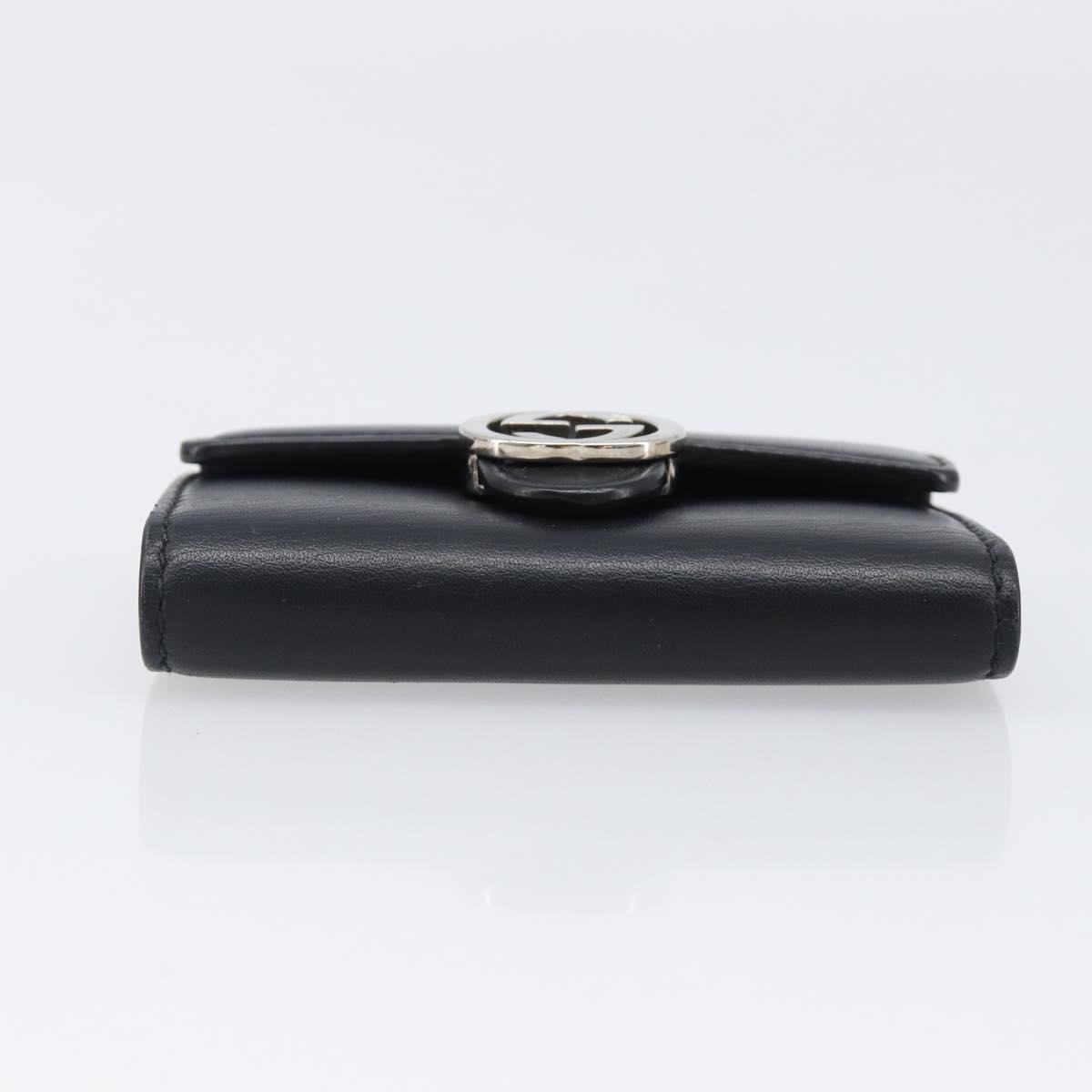 GUCCI Key Case Leather Black Silver Auth bs36907