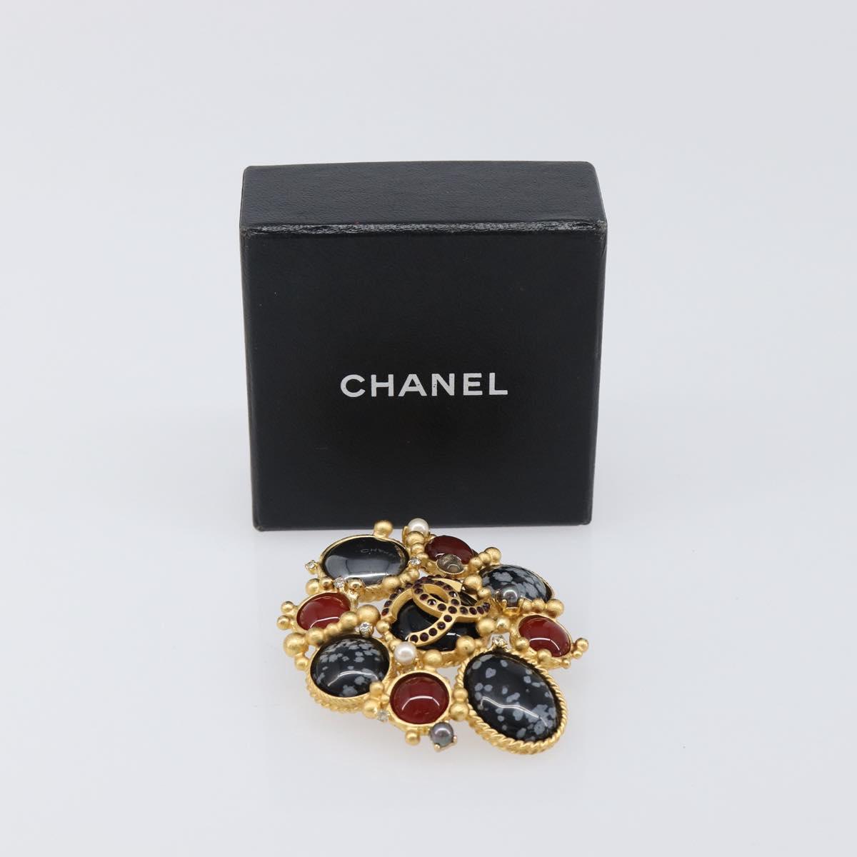 CHANEL Brooch Metal Gold CC Auth bs36908M