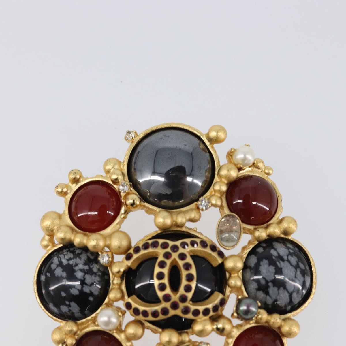 CHANEL Brooch Metal Gold CC Auth bs36908M