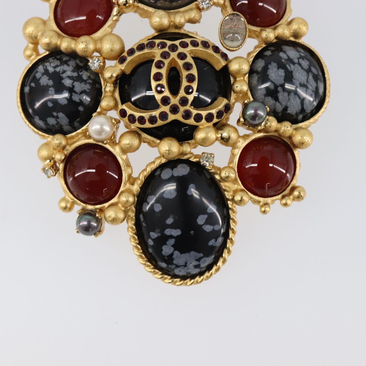 CHANEL Brooch Metal Gold CC Auth bs36908M