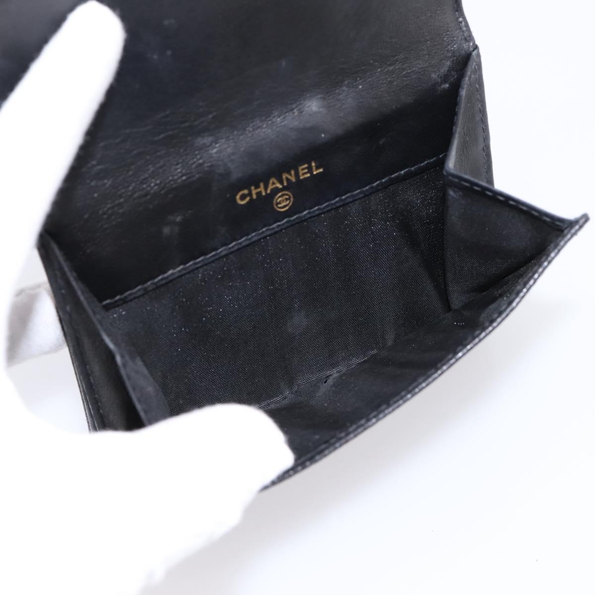 CHANEL COCO Mark Bifold Wallet Caviar Skin Black Gold CC Auth bs36909