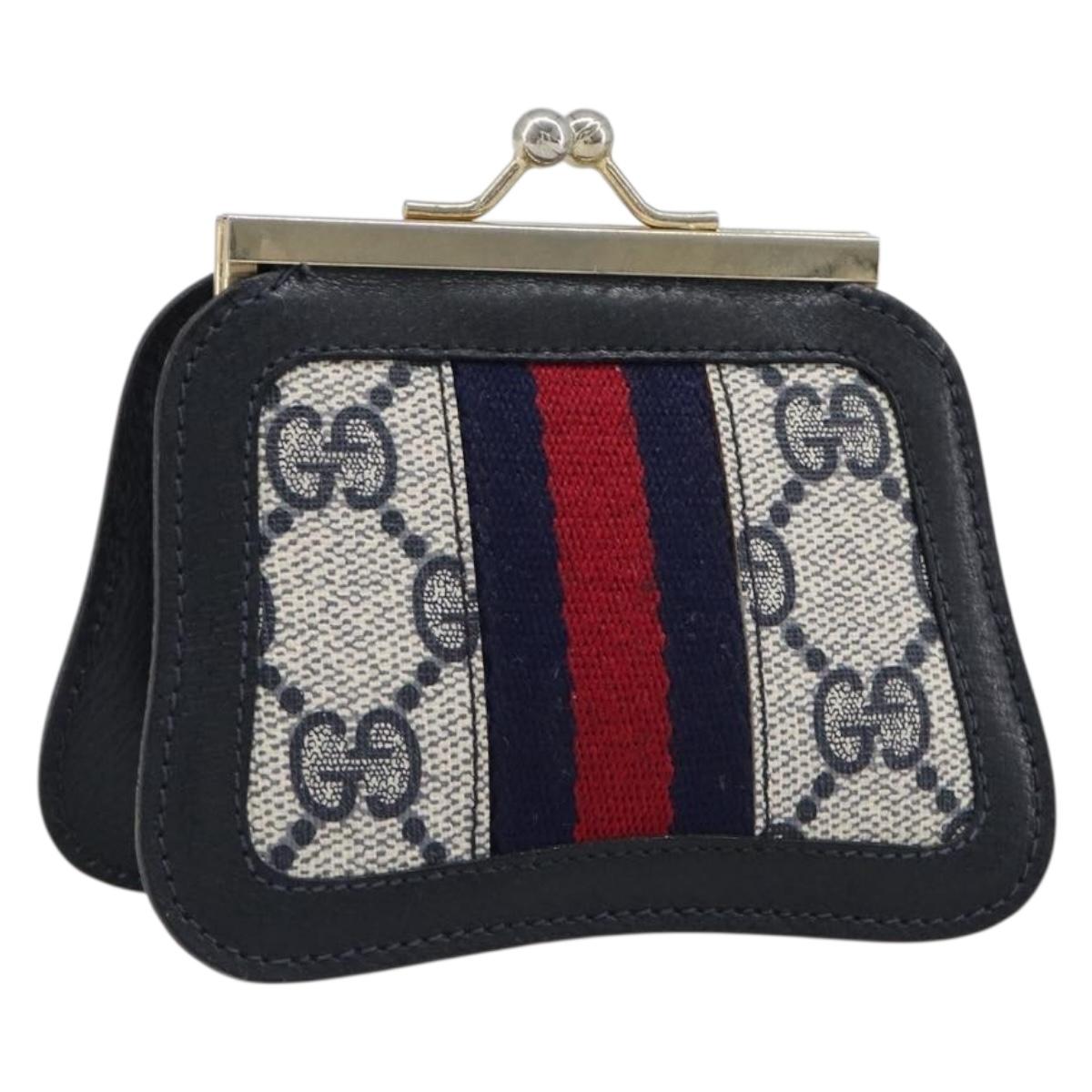 GUCCI GG Supreme Sherry Line Coin Purse PVC Gold Navy Auth bs36912