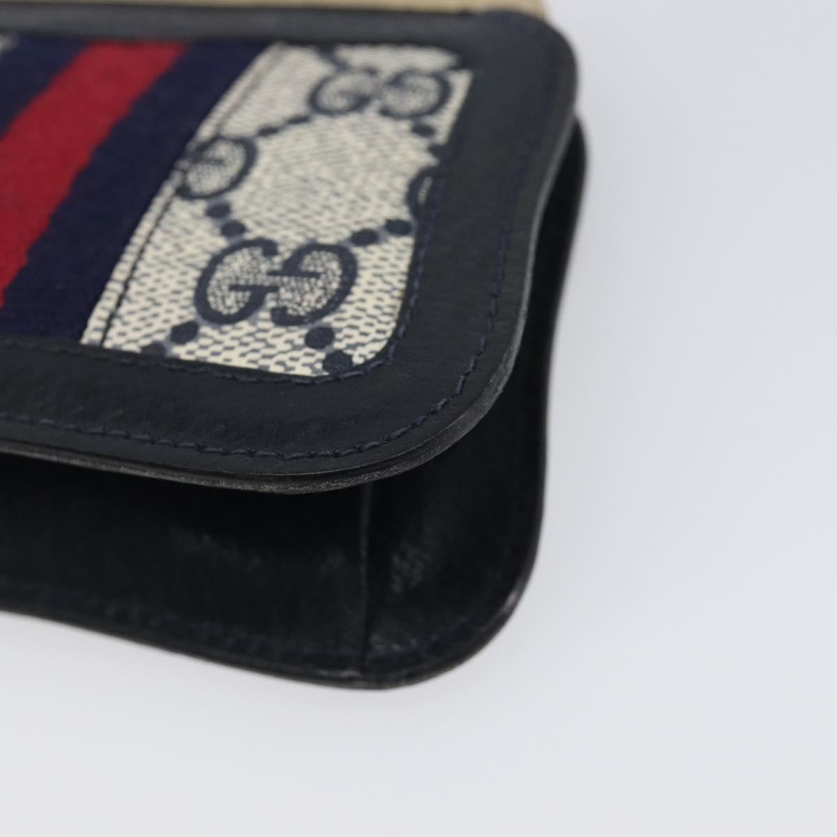 GUCCI GG Supreme Sherry Line Coin Purse PVC Gold Navy Auth bs36912
