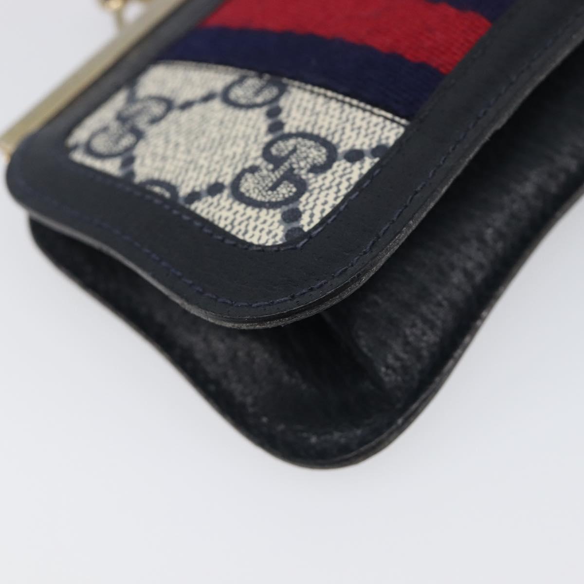 GUCCI GG Supreme Sherry Line Coin Purse PVC Gold Navy Auth bs36912