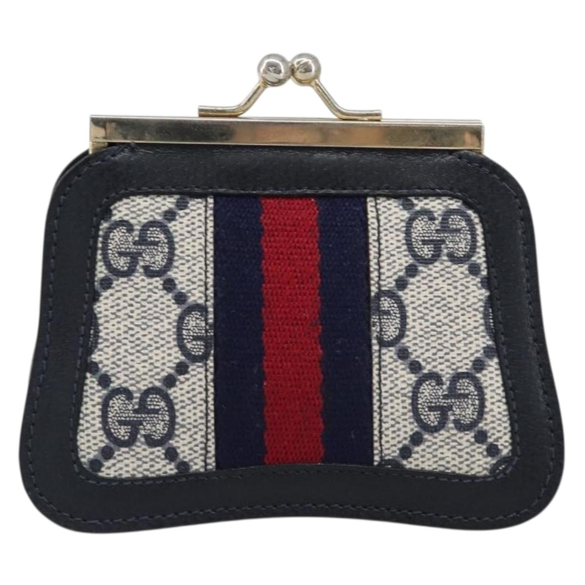 GUCCI GG Supreme Sherry Line Coin Purse PVC Gold Navy Auth bs36912