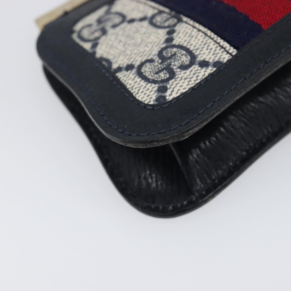 GUCCI GG Supreme Sherry Line Coin Purse PVC Gold Navy Auth bs36912