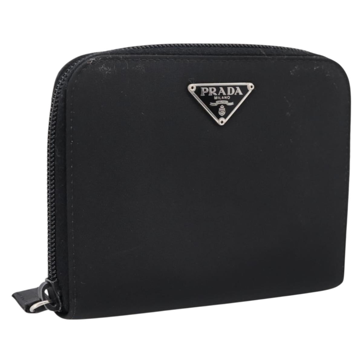 PRADA Bifold Wallet Nylon Black Silver Auth bs36914