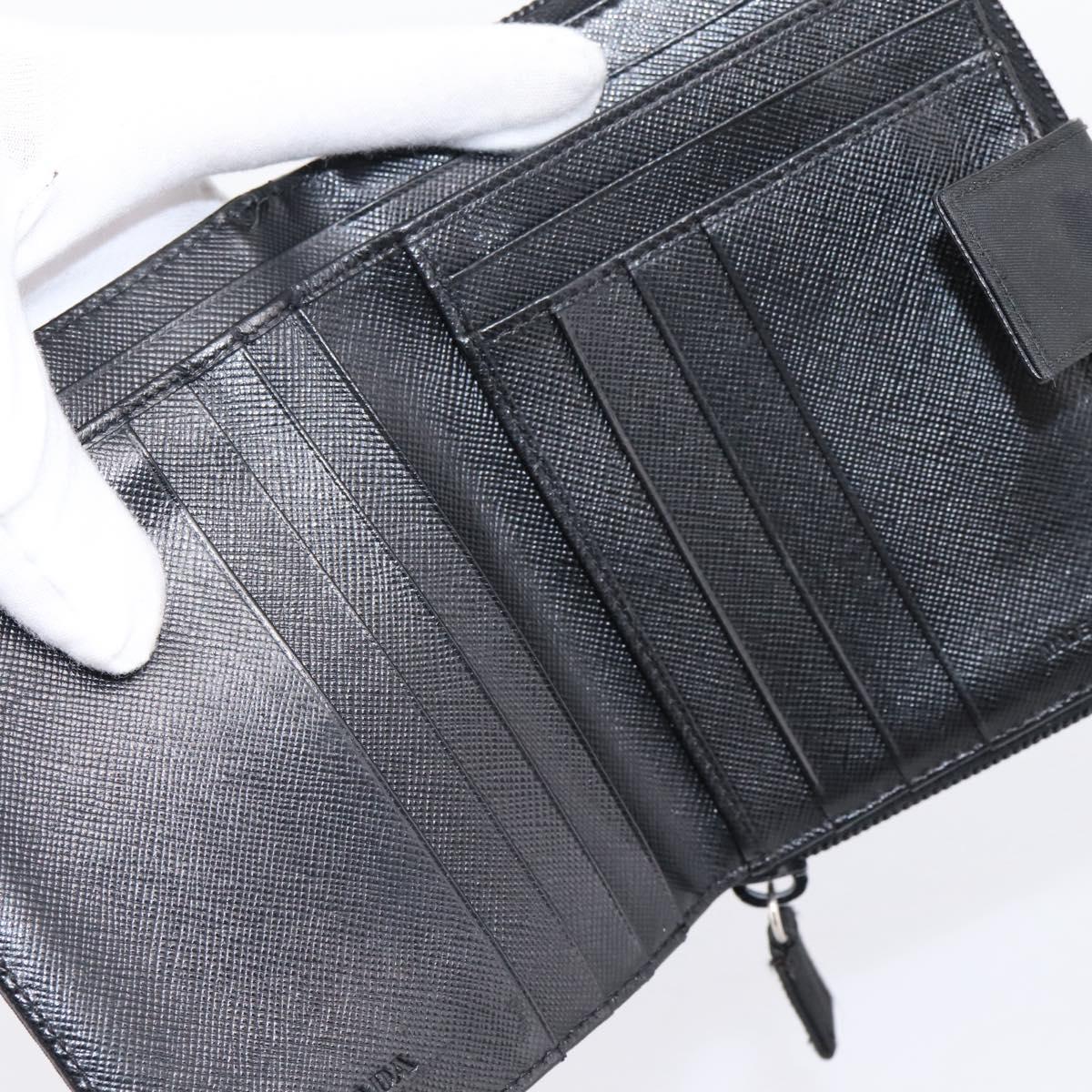 PRADA Bifold Wallet Nylon Black Silver Auth bs36914