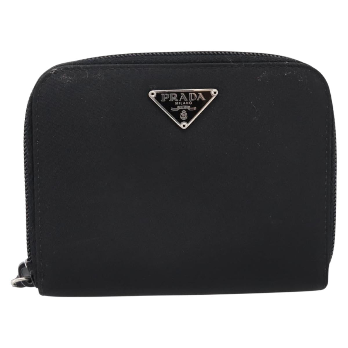 PRADA Bifold Wallet Nylon Black Silver Auth bs36914