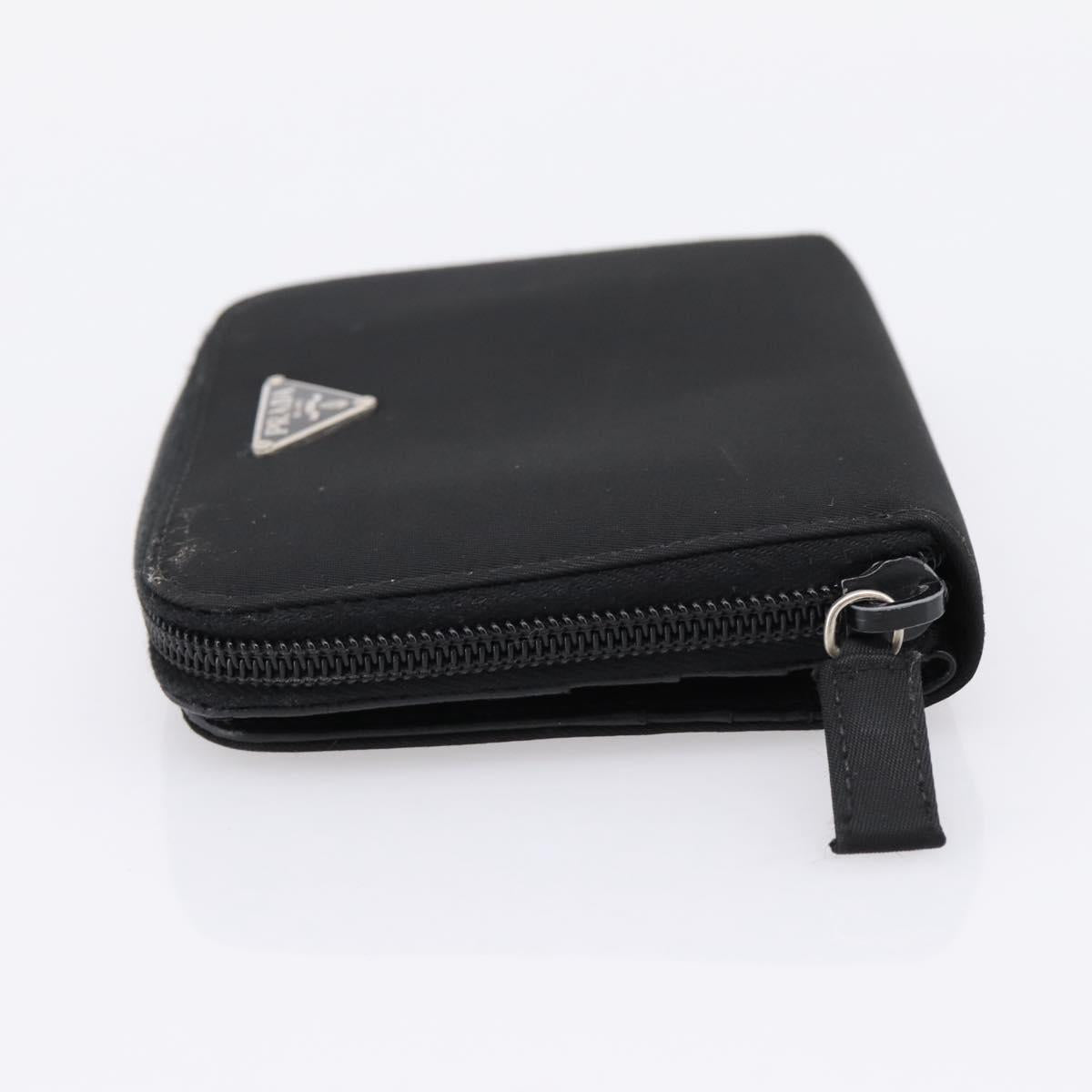 PRADA Bifold Wallet Nylon Black Silver Auth bs36914