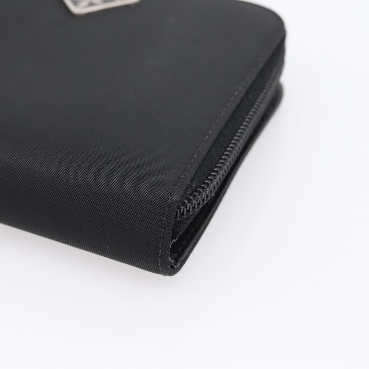 PRADA Bifold Wallet Nylon Black Silver Auth bs36914