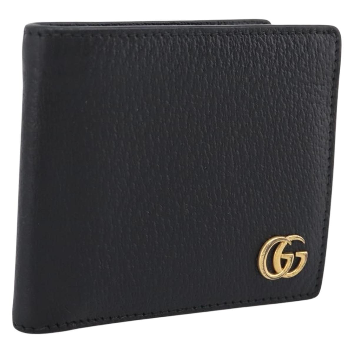 GUCCI GG Marmont Bifold Wallet Leather Black Gold 428725 Auth bs36915