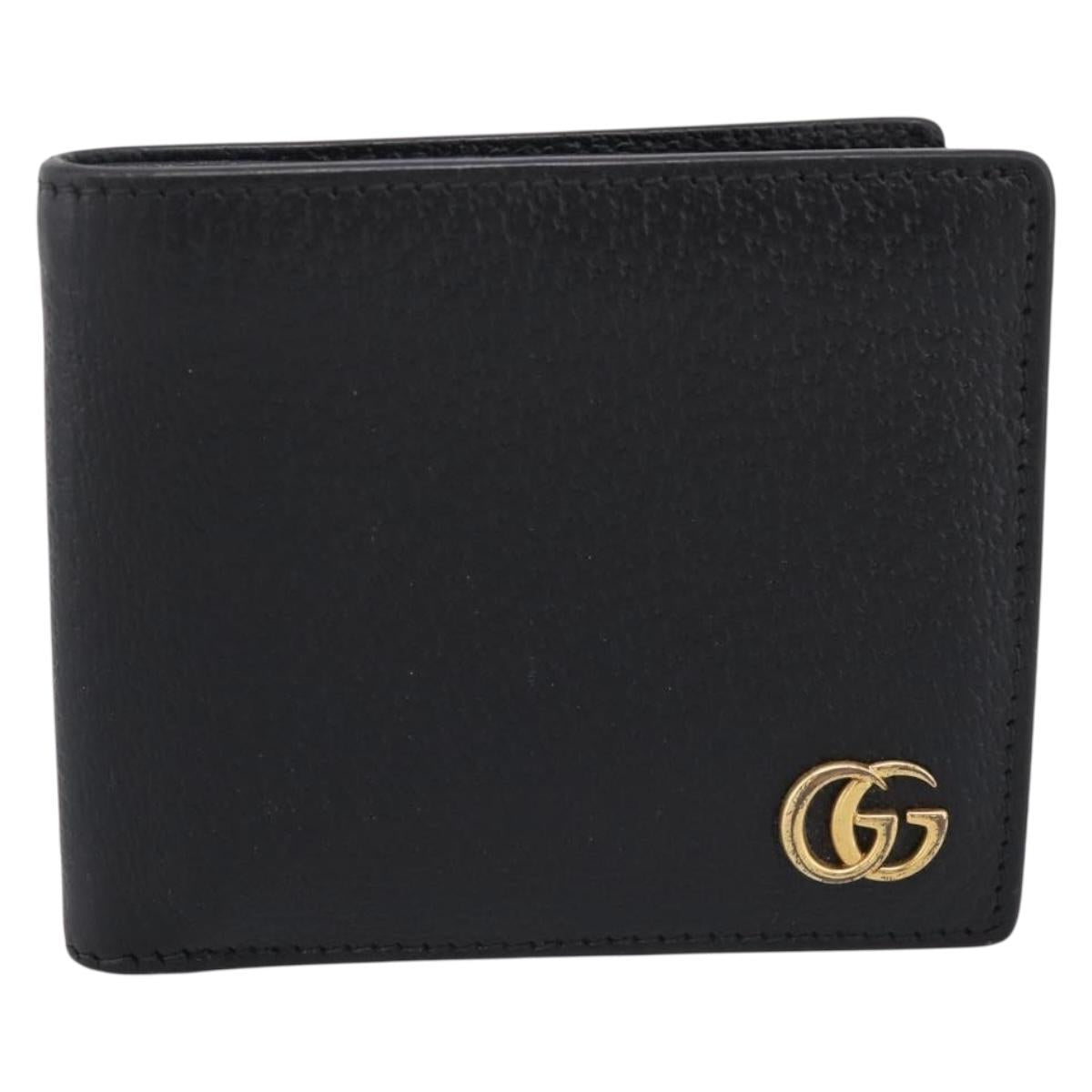 GUCCI GG Marmont Bifold Wallet Leather Black Gold 428725 Auth bs36915
