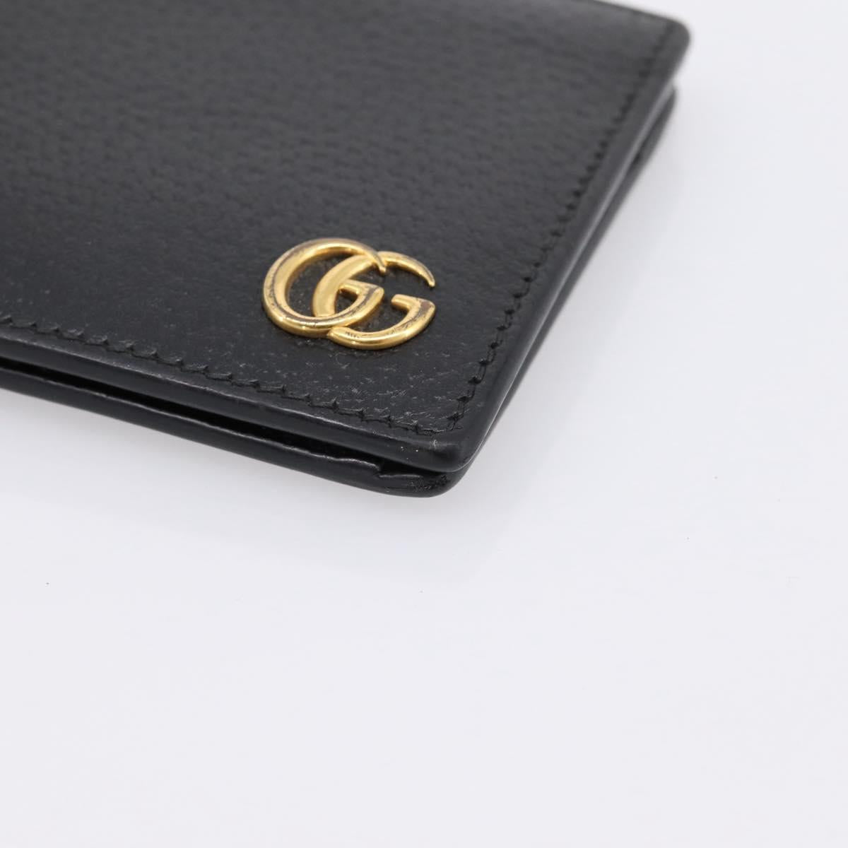 GUCCI GG Marmont Bifold Wallet Leather Black Gold 428725 Auth bs36915
