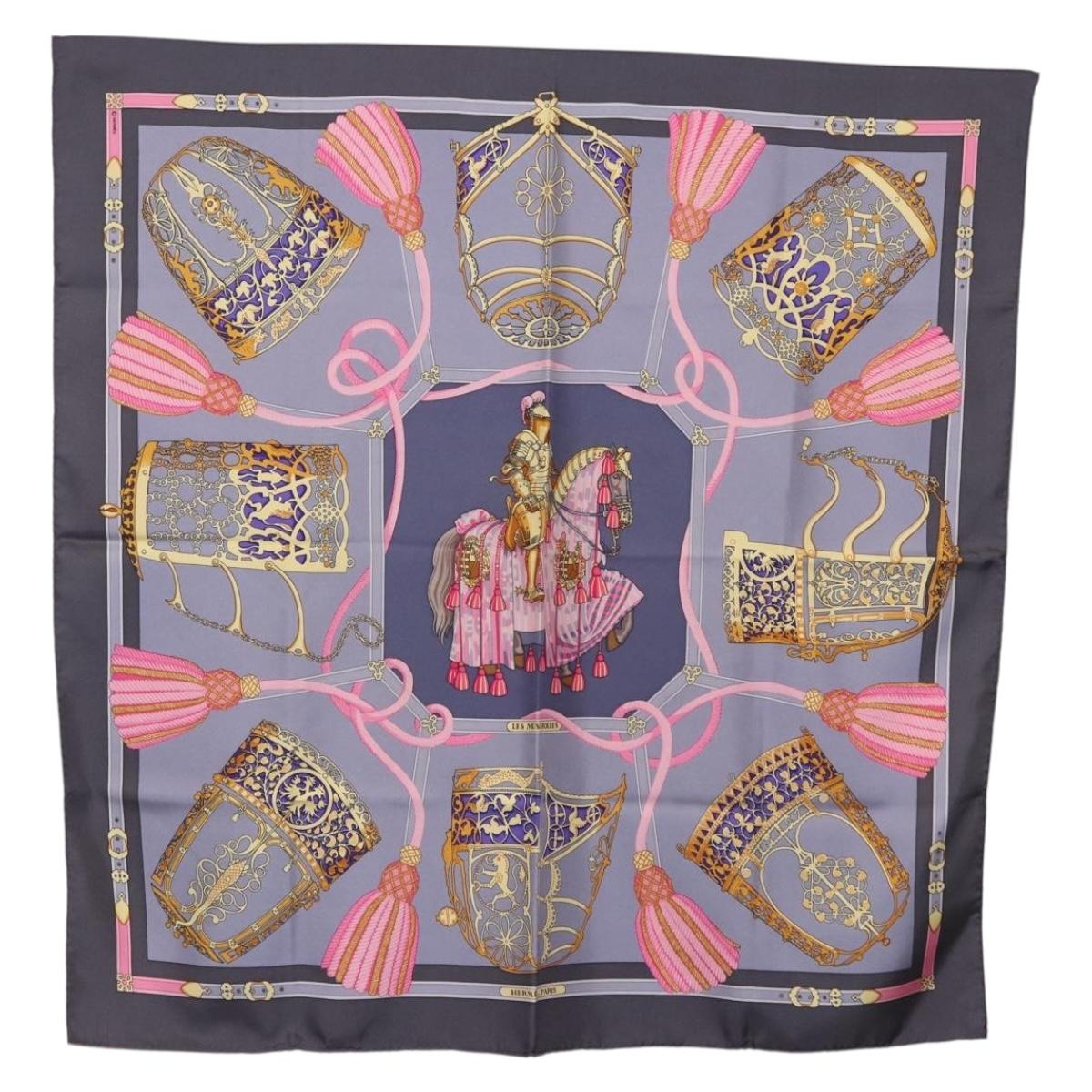 HERMES Carre 90 Scarf ""LES MU SEROLLES"" Silk Light Blue Auth bs36919