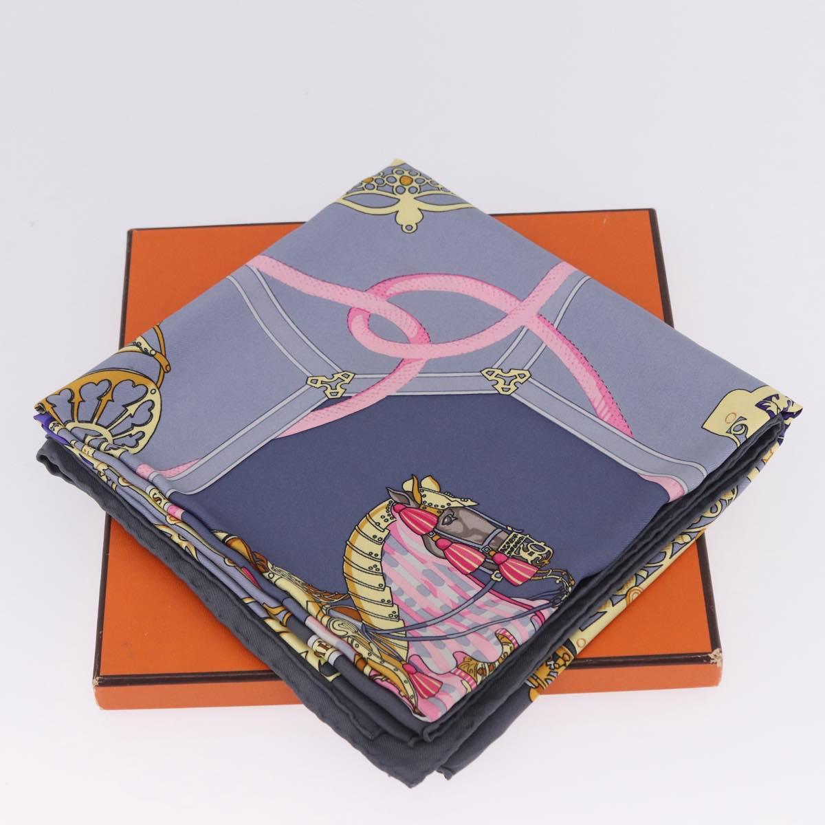 HERMES Carre 90 Scarf ""LES MU SEROLLES"" Silk Light Blue Auth bs36919