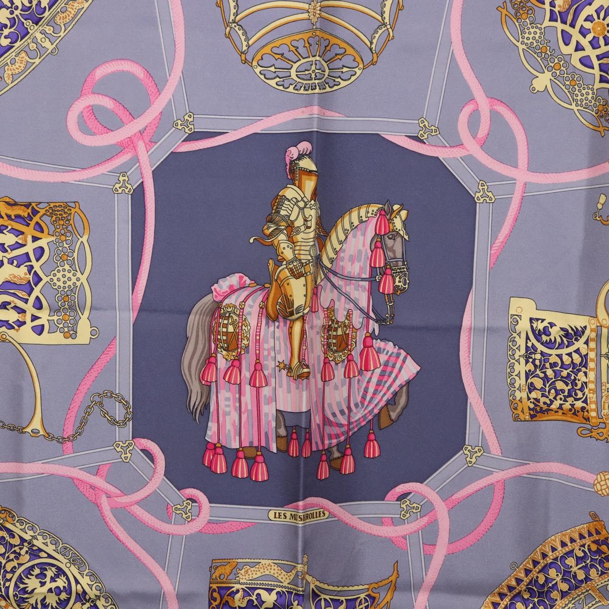 HERMES Carre 90 Scarf ""LES MU SEROLLES"" Silk Light Blue Auth bs36919