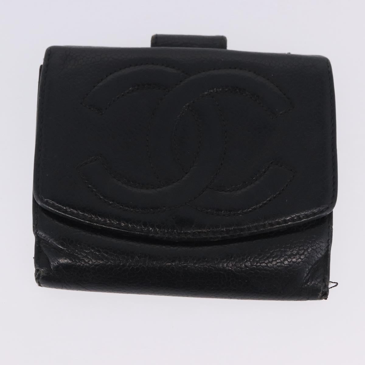 CHANEL Wallet Leather 3 Set Black CC Auth bs36923