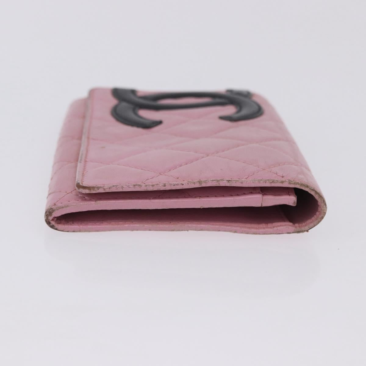 CHANEL Wallet Leather 2 Set Black Pink CC Auth bs36924