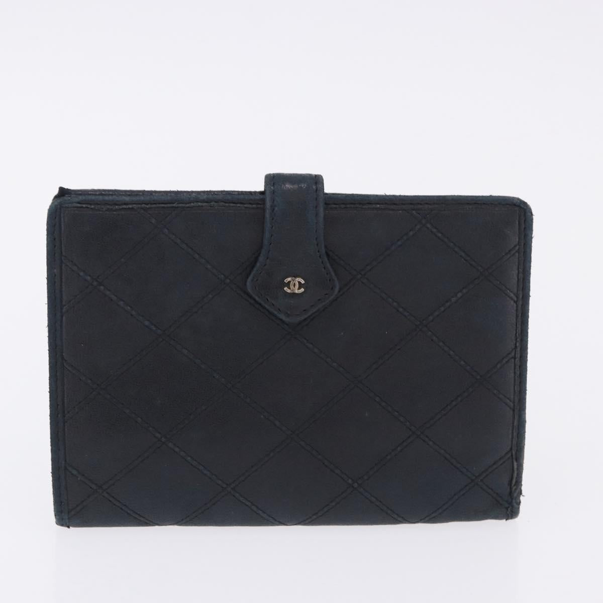 CHANEL Wallet Leather 2 Set Black CC Auth bs36925