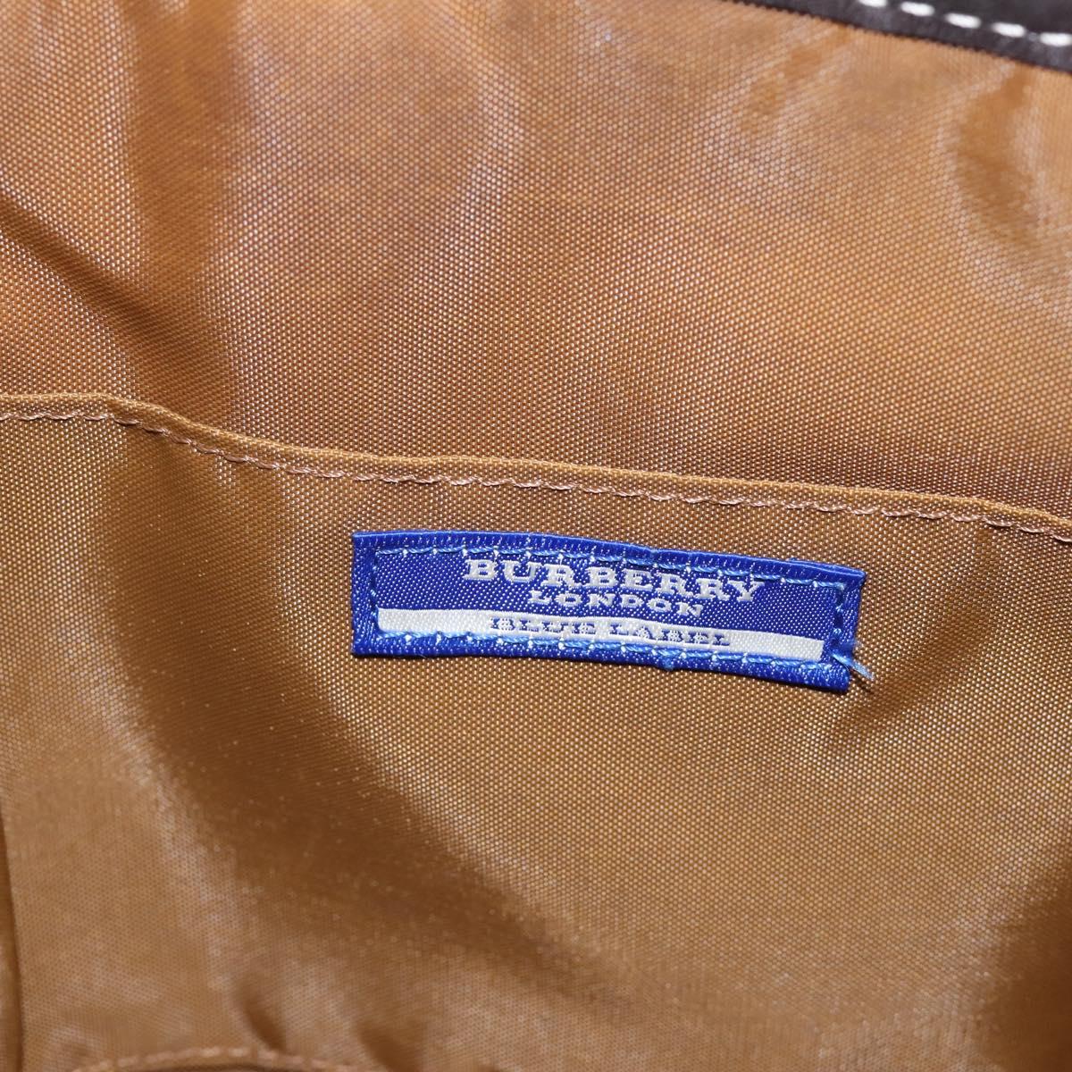 BURBERRY Nova Check Blue Label Hand Bag Wool Brown Gold Auth bs36933