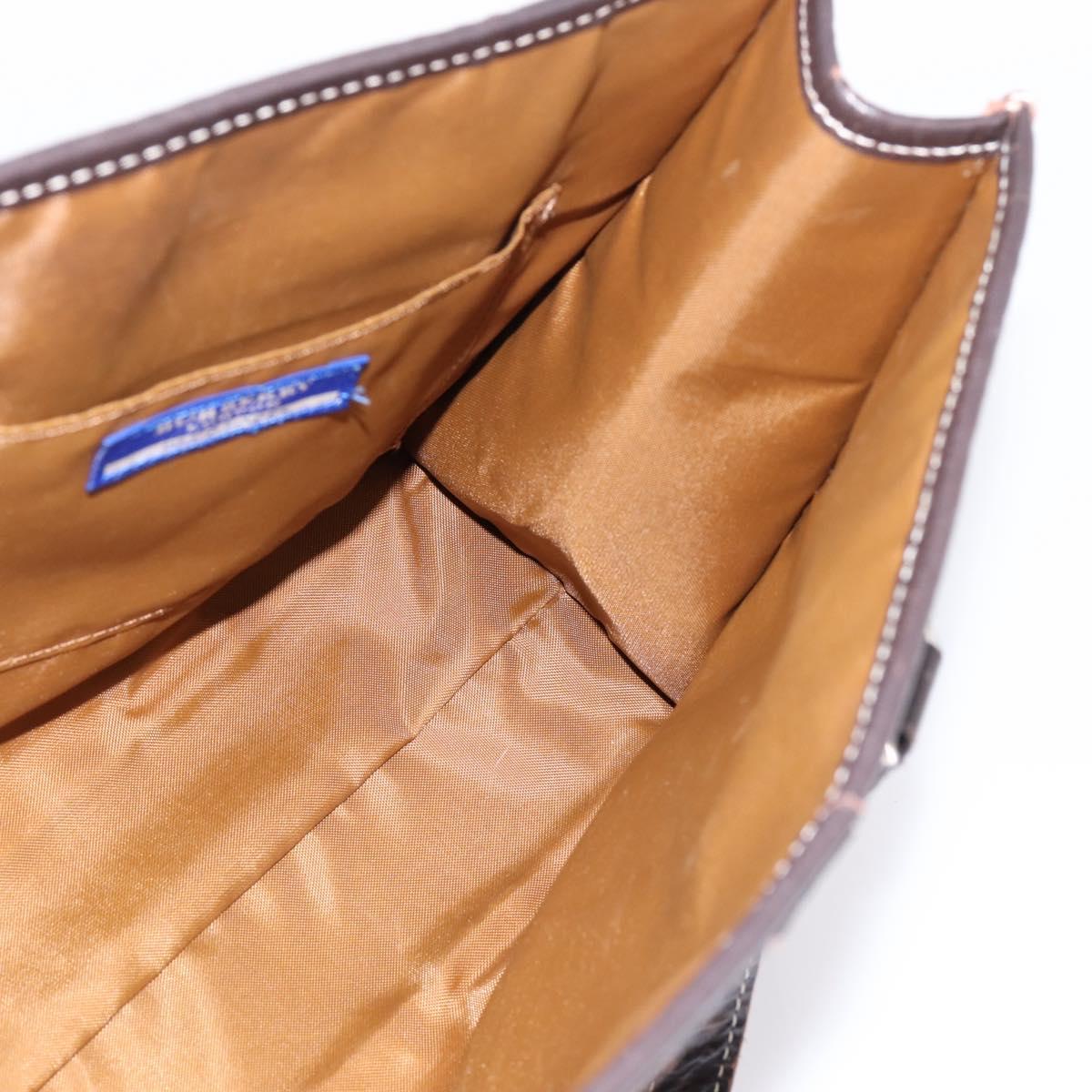 BURBERRY Nova Check Blue Label Hand Bag Wool Brown Gold Auth bs36933