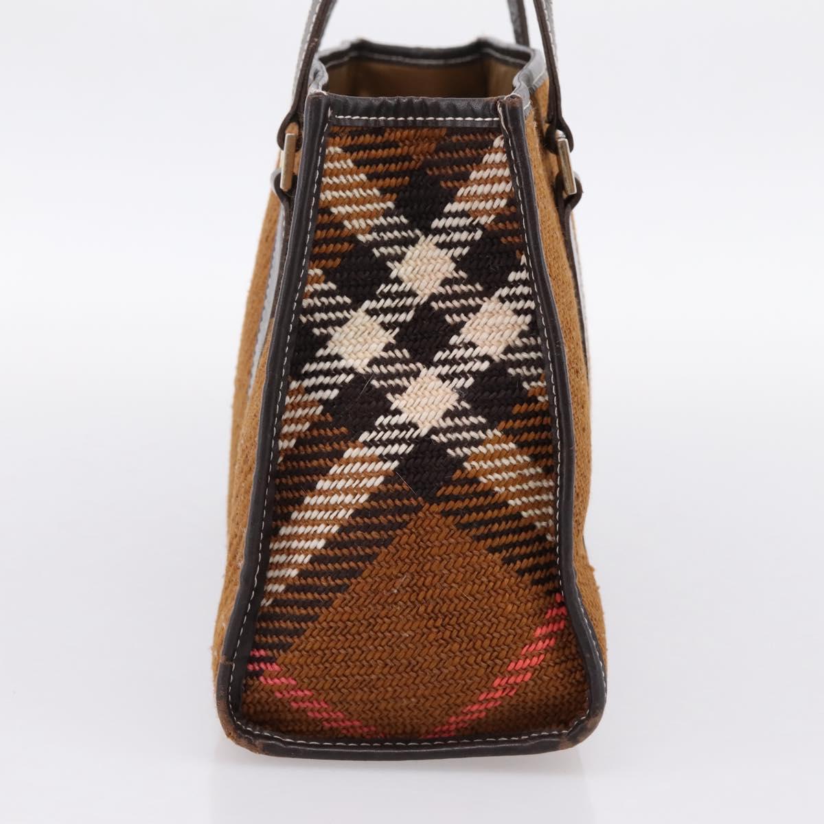 BURBERRY Nova Check Blue Label Hand Bag Wool Brown Gold Auth bs36933
