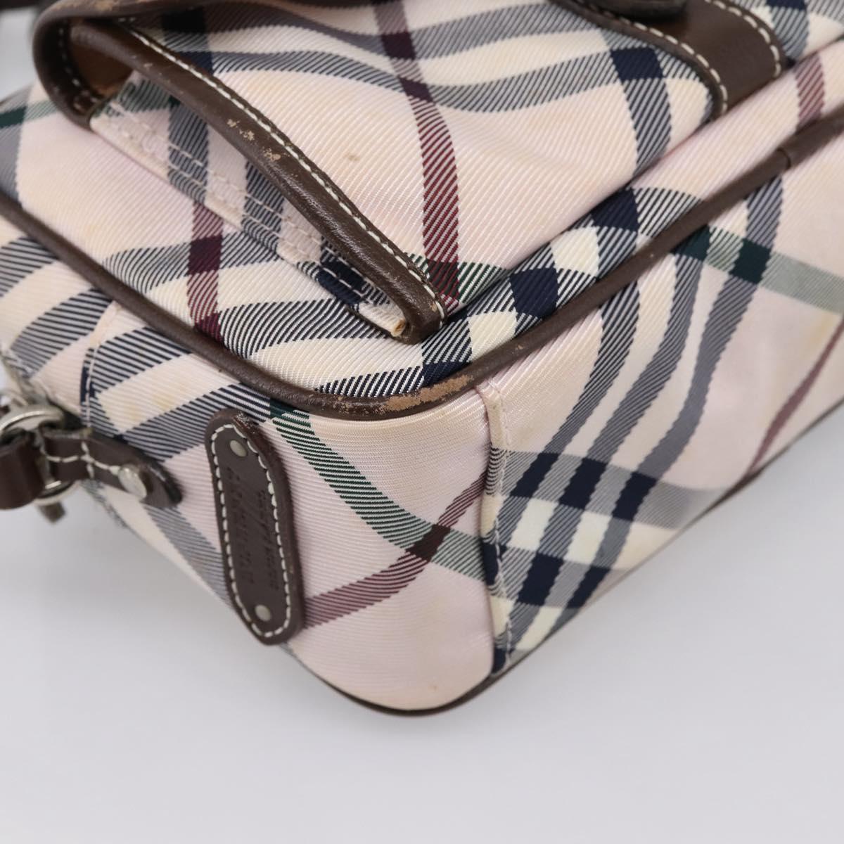 BURBERRY Nova Check Blue Label Shoulder Bag Canvas Beige Silver Auth bs36934