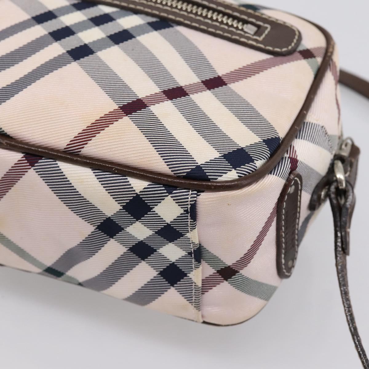 BURBERRY Nova Check Blue Label Shoulder Bag Canvas Beige Silver Auth bs36934