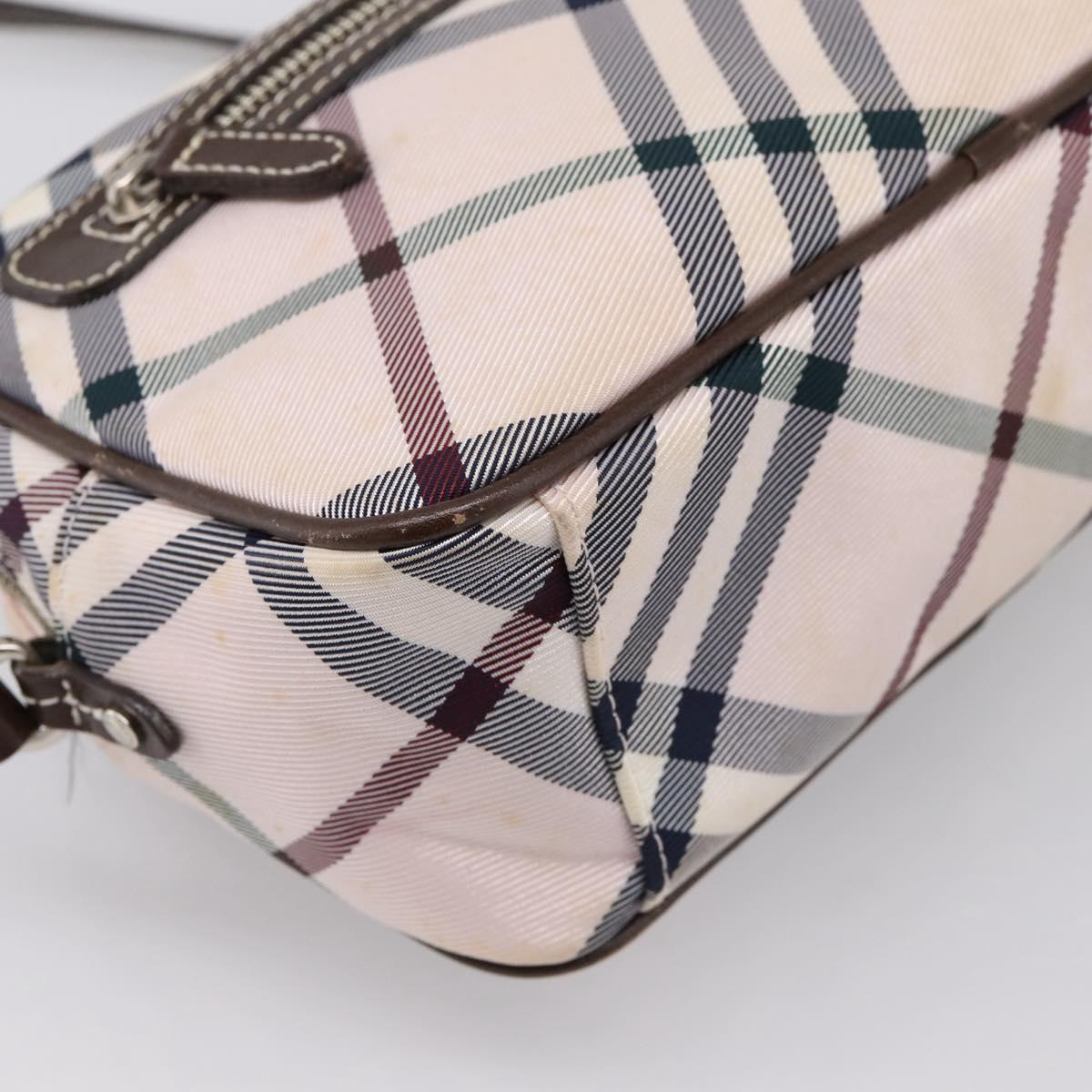 BURBERRY Nova Check Blue Label Shoulder Bag Canvas Beige Silver Auth bs36934