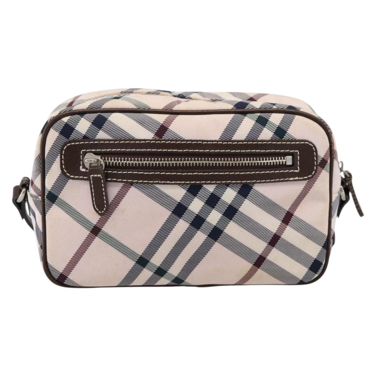 BURBERRY Nova Check Blue Label Shoulder Bag Canvas Beige Silver Auth bs36934