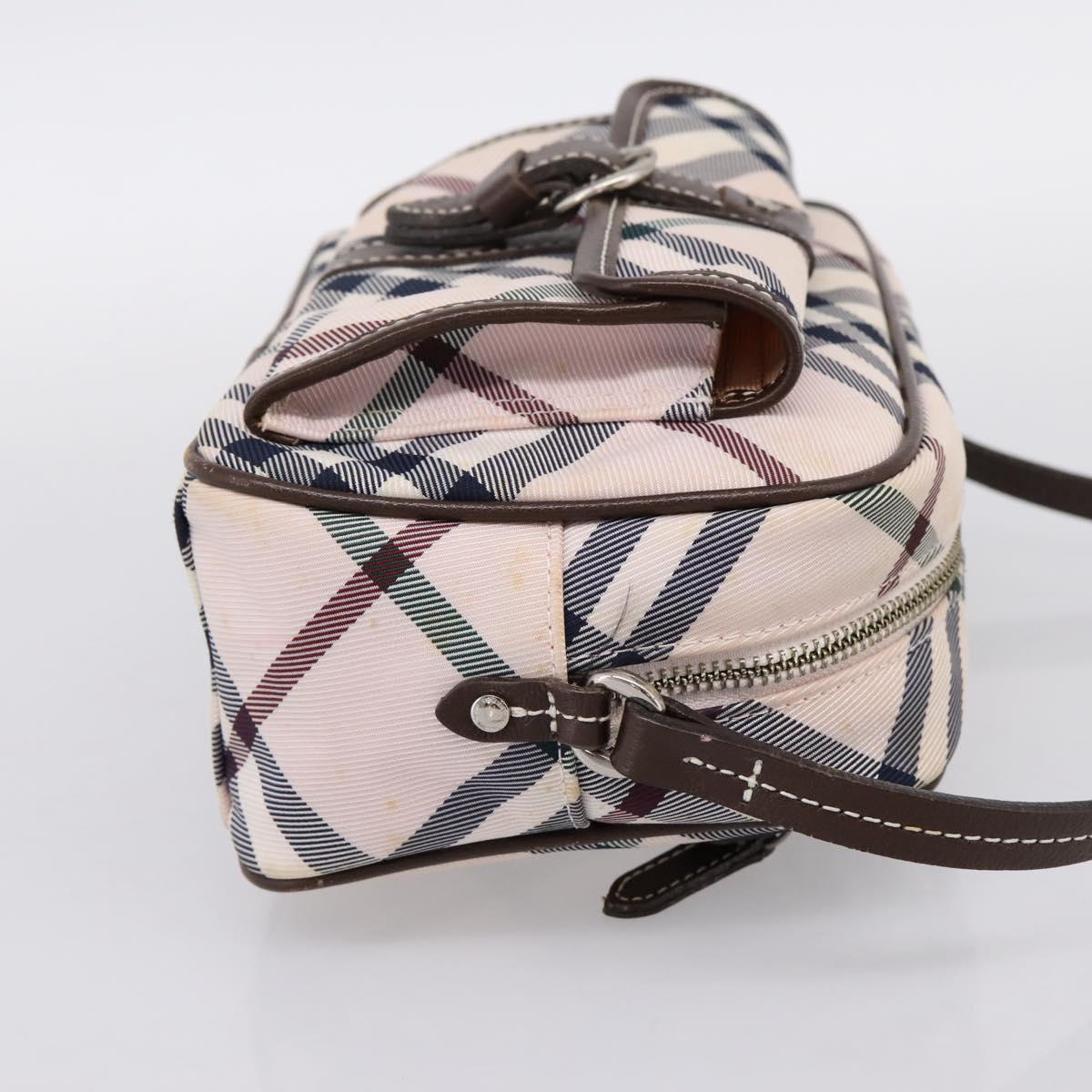 BURBERRY Nova Check Blue Label Shoulder Bag Canvas Beige Silver Auth bs36934