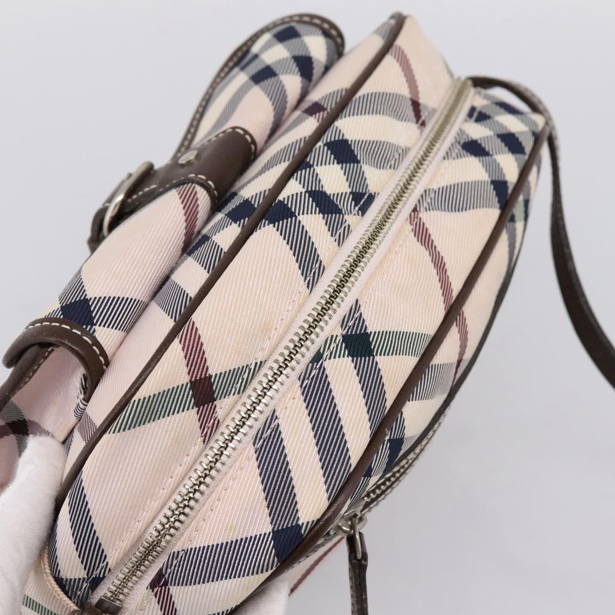 BURBERRY Nova Check Blue Label Shoulder Bag Canvas Beige Silver Auth bs36934
