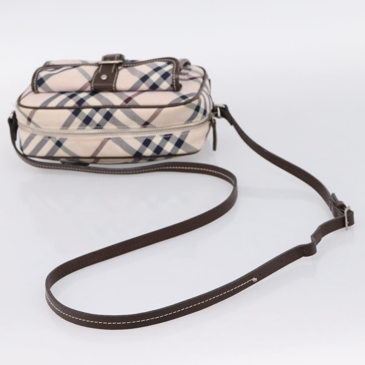 BURBERRY Nova Check Blue Label Shoulder Bag Canvas Beige Silver Auth bs36934