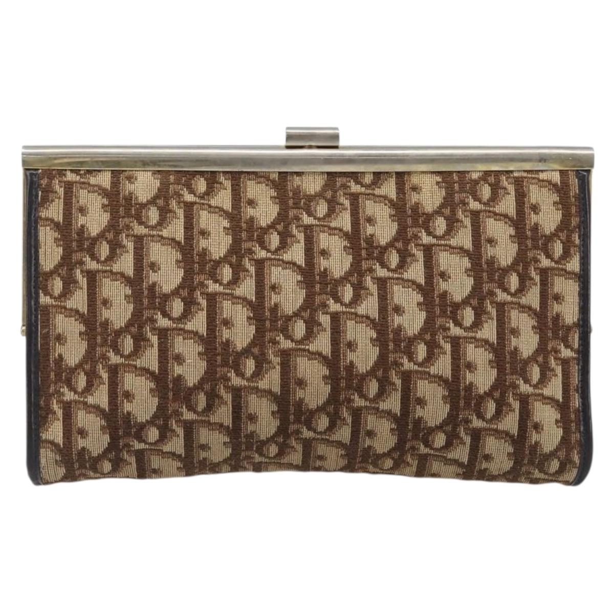 Christian Dior Trotter Canvas Clutch Bag Brown Gold Auth bs36935