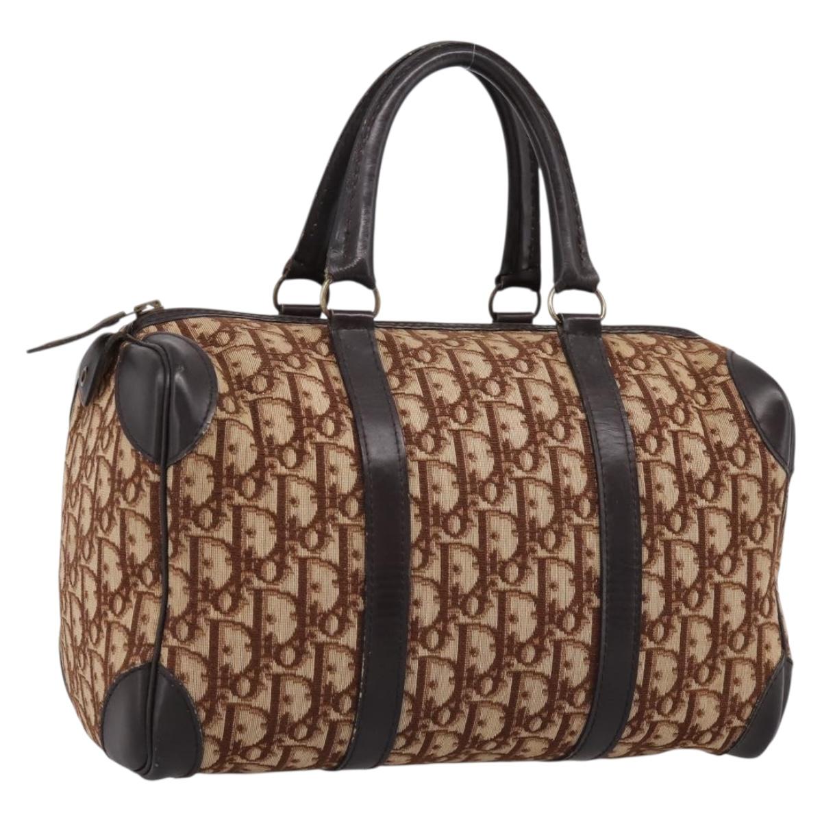 Christian Dior Trotter Canvas Hand Bag Brown Gold Auth bs36937