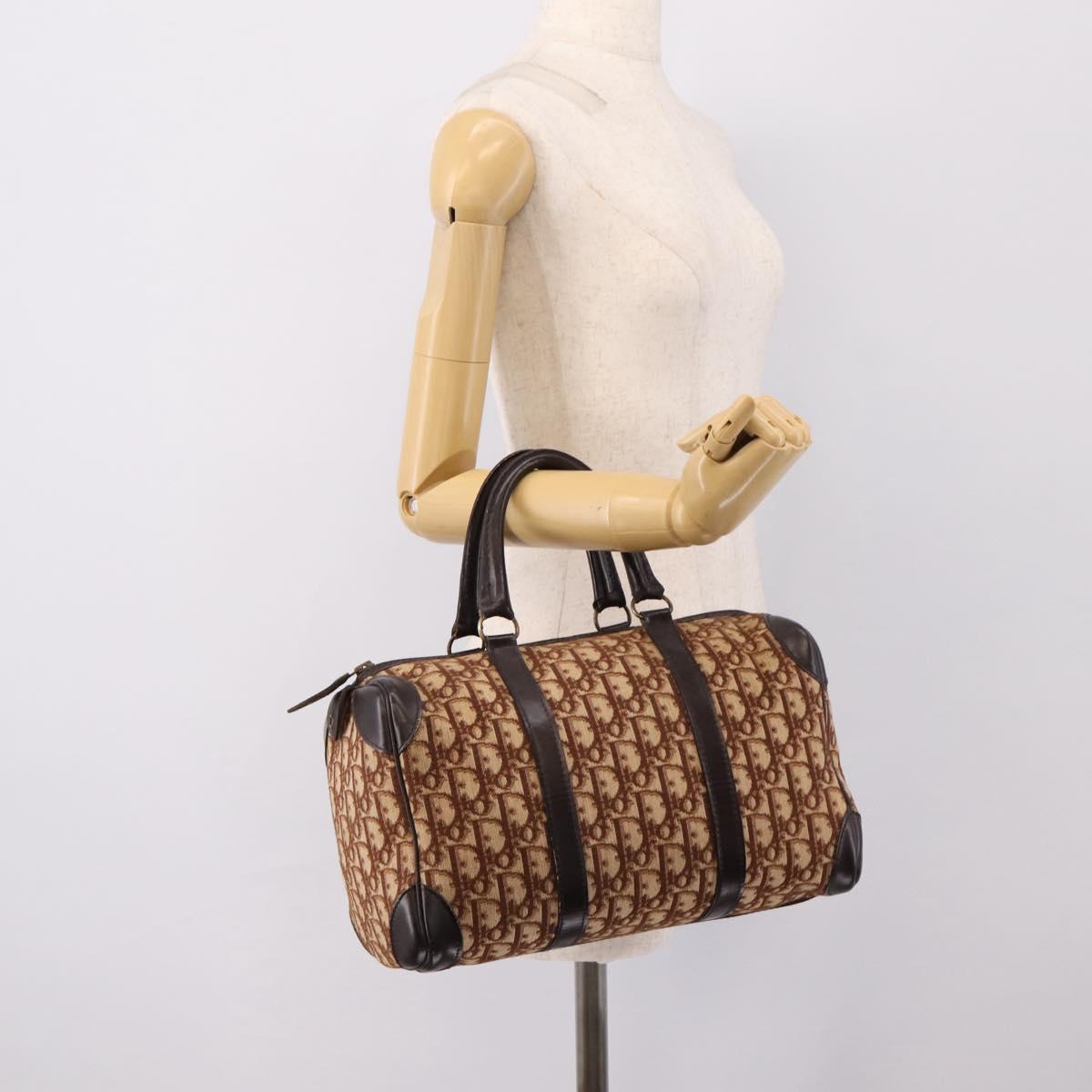 Christian Dior Trotter Canvas Hand Bag Brown Gold Auth bs36937