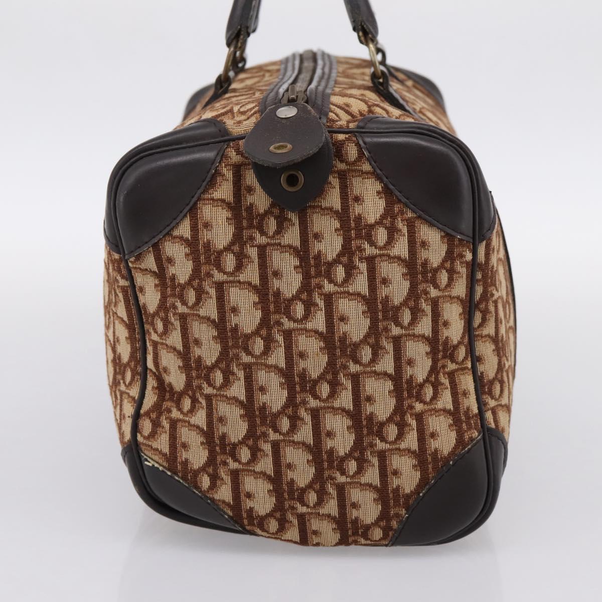 Christian Dior Trotter Canvas Hand Bag Brown Gold Auth bs36937
