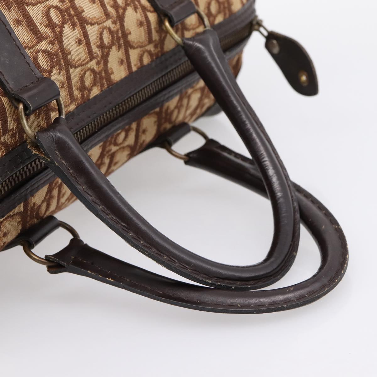 Christian Dior Trotter Canvas Hand Bag Brown Gold Auth bs36937