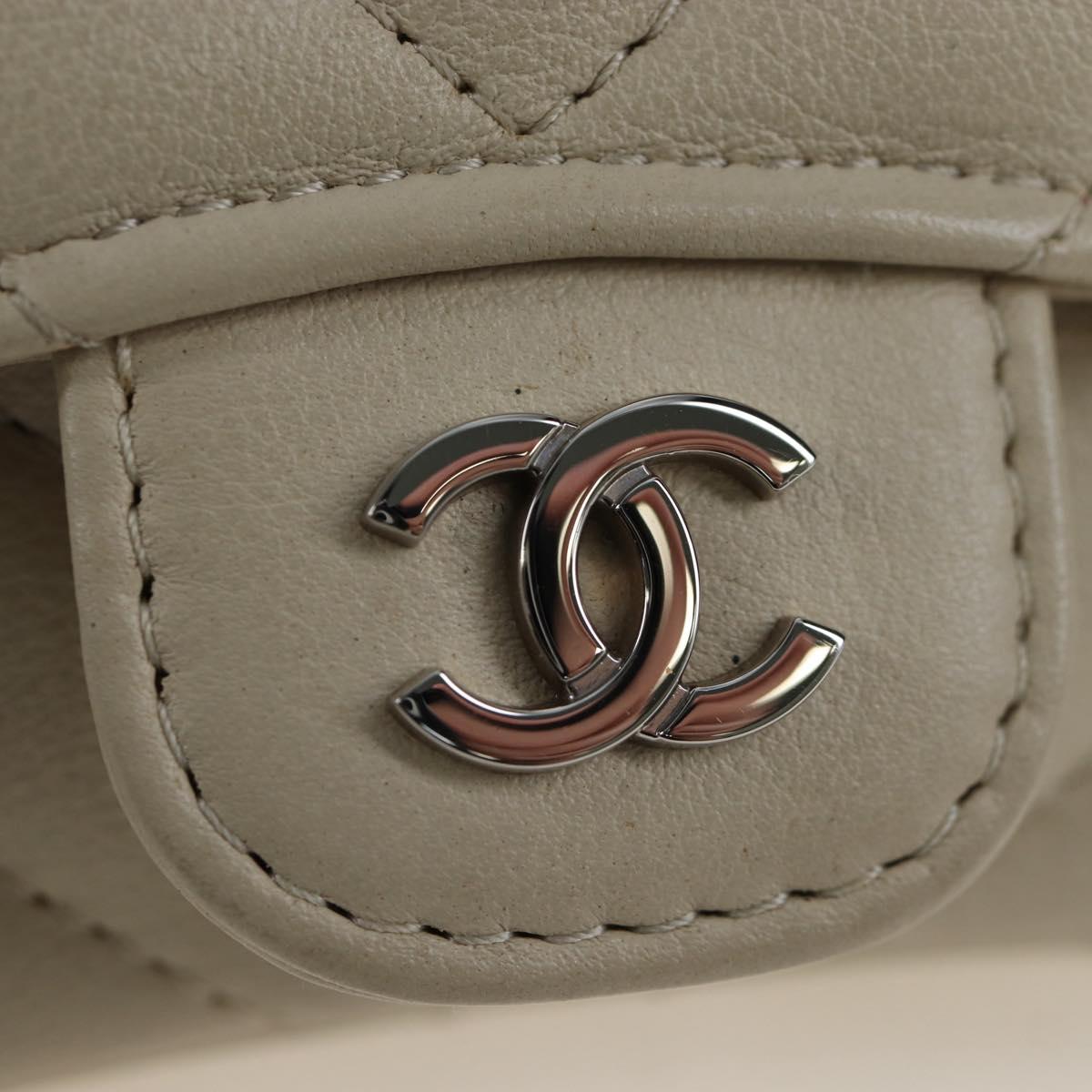 CHANEL V-stitch Classic Mini Chain Bag Lamb Skin Beige Silver CC Auth bs36939M